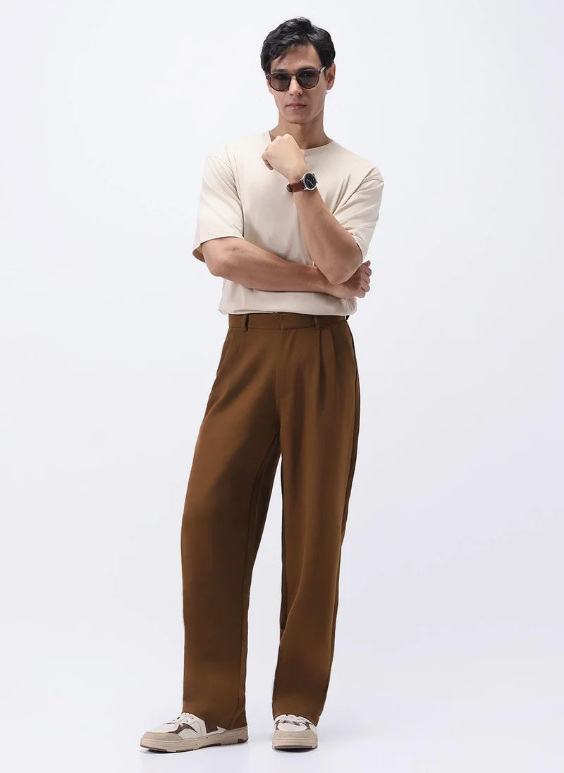 Urbano Fashion  Urbano Fashion Men's Mocha Loose Baggy Fit Solid Korean Pants Stretchable for Men | Best Price UAE